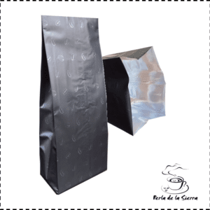 100 Bolsas para 1kg Estampado de granos Negra para cafe Laminada Tricapa sin valvula