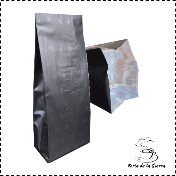 100 Bolsas para 1kg Estampado de granos Negra para cafe Laminada Tricapa sin valvula
