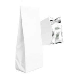 100 Bolsa Para 250g de Cafe blanca Laminada Color Blanco Mate sin valvula.