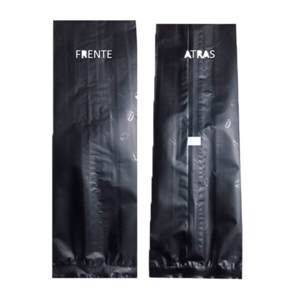 100 Bolsas para 1kg de Cafe Estampado de granos Negra Laminada Tricapa sin valvula 14+6x38cm - Imagen 3