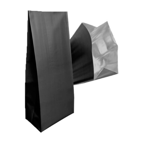 100 Bolsas para 250g Negra Mate para cafe Termosellable Laminada Tricapa con fuelle